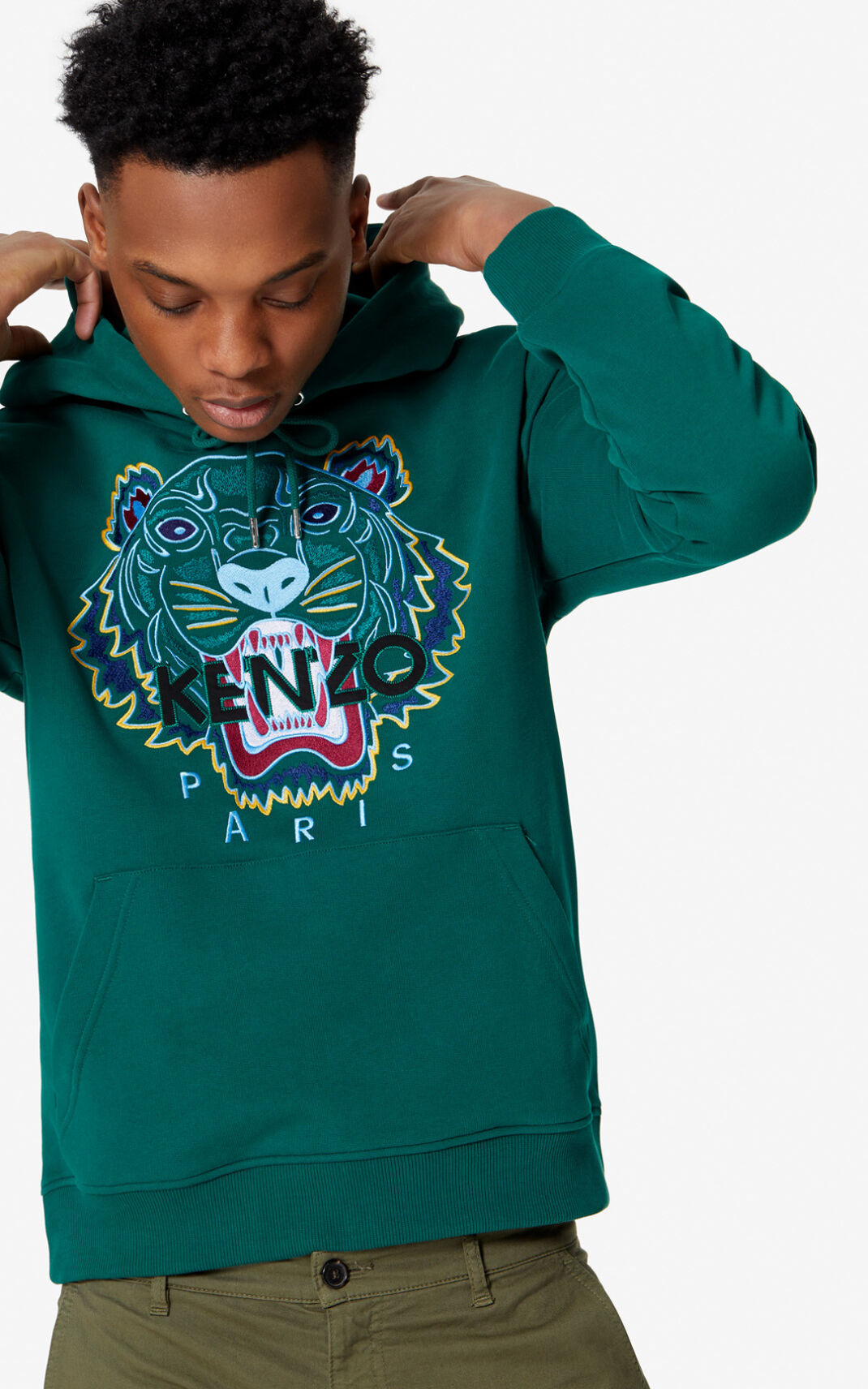 Sweat A Capuche Kenzo Tiger Homme Vert Foncé | TUIV-06731